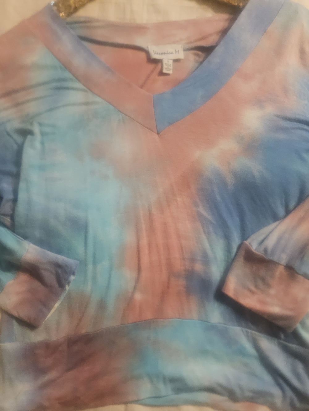 Veronica M Blue & Pink Tie-Dye V-Neck Sweatshirt